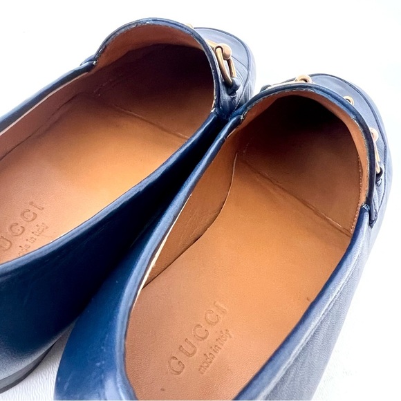 GUCCI | Navy Blue Leather Jordaan Horsebit Loafers Flats Classic Bit EU 36 - Picture 7 of 11